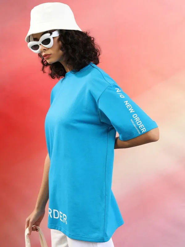  Tokyo Talkies Women Blue Printed Round Neck T-Shirts