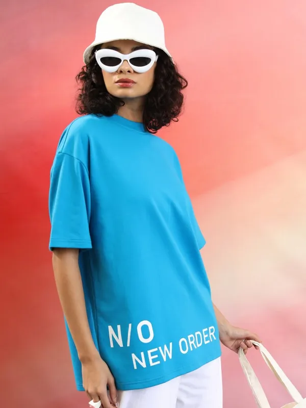  Tokyo Talkies Women Blue Printed Round Neck T-Shirts