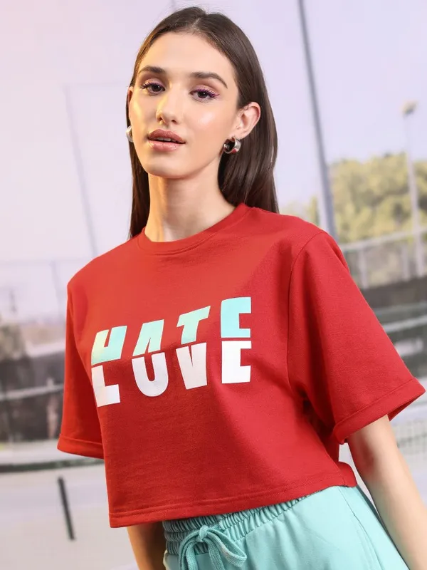  Tokyo Talkies Women Red Printed Round Neck T-Shirts