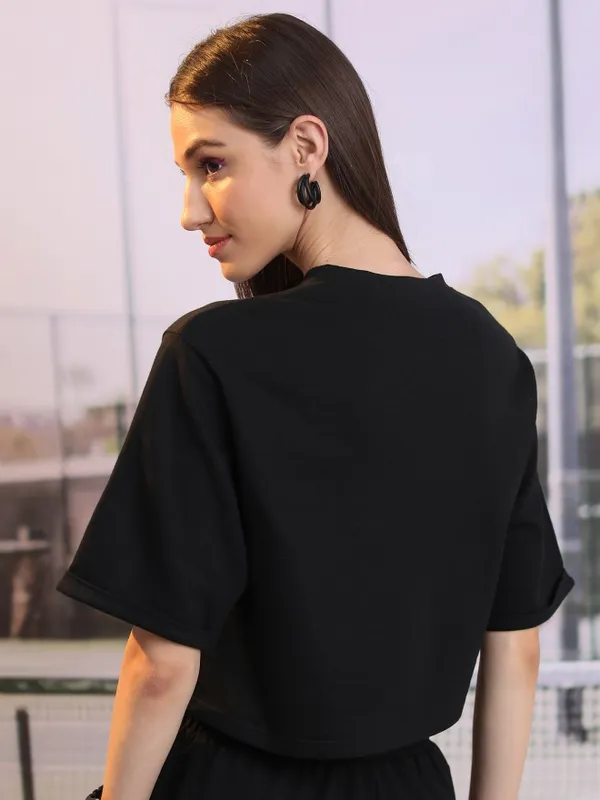  Tokyo Talkies Women Black Printed Round Neck T-Shirts