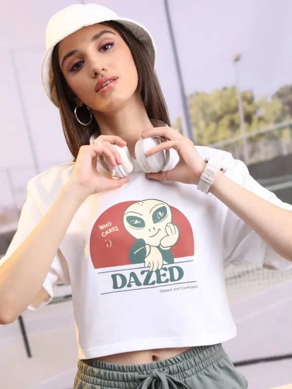  Tokyo Talkies Women White Printed Round Neck T-Shirts