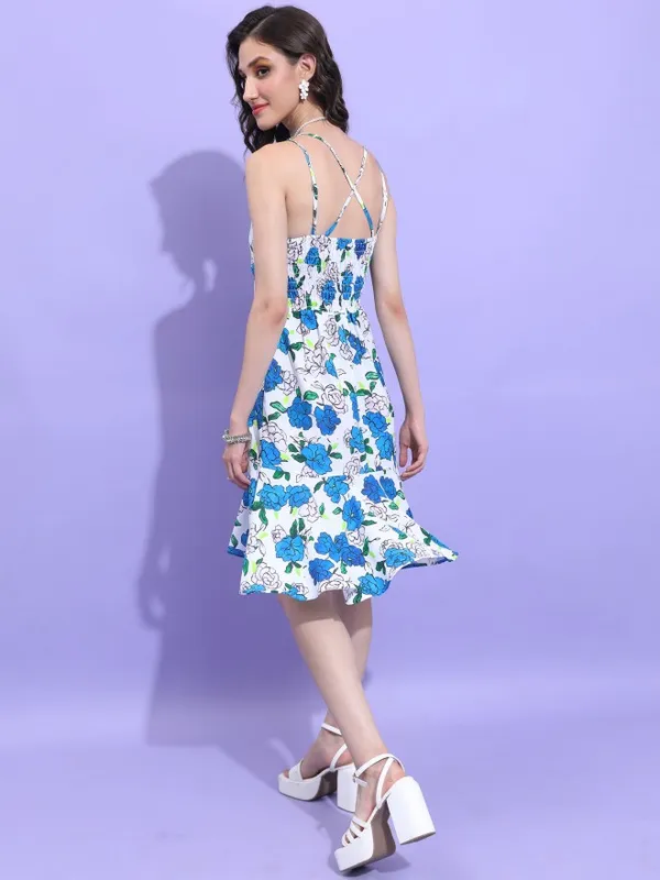  Tokyo Talkies Women Blue Printed A-Line Dresses