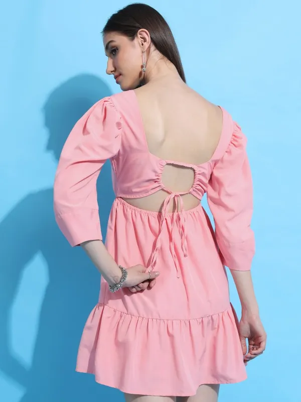 Tokyo Talkies Women Pink Solid Fit And Flare Dresses