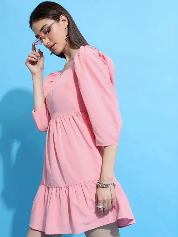  Tokyo Talkies Women Pink Solid Fit And Flare Dresses