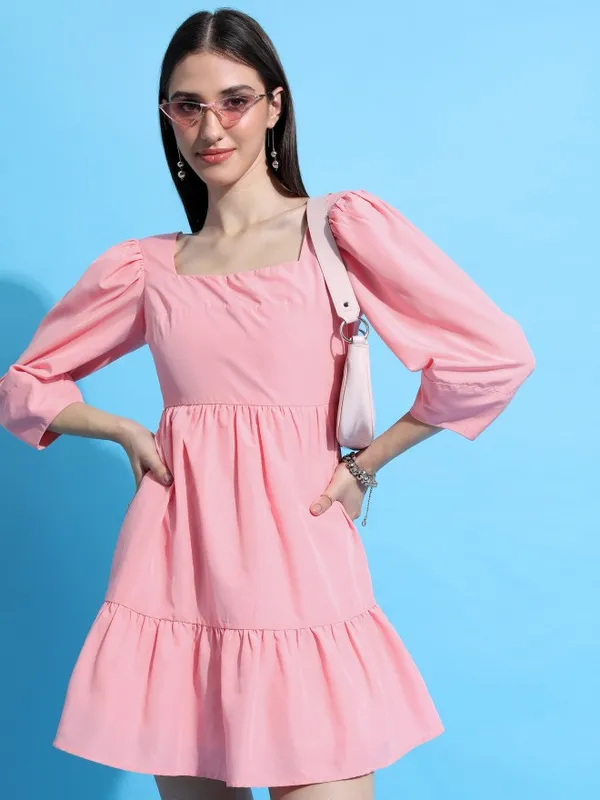  Tokyo Talkies Women Pink Solid Fit And Flare Dresses