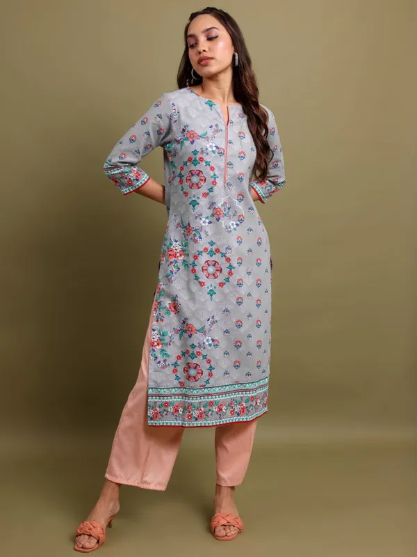  Vishudh Women Grey Printed Straight Kurtas