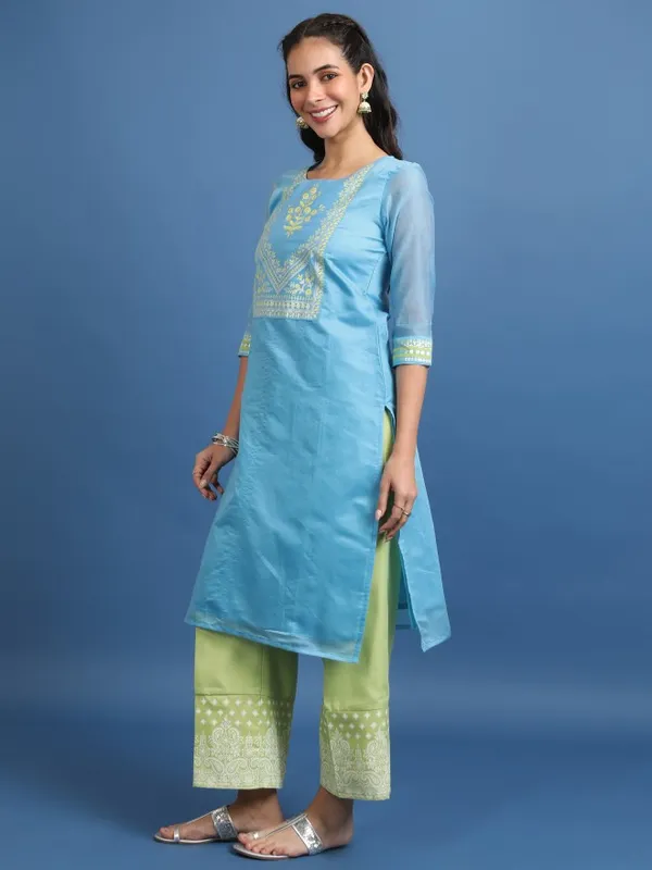 Vishudh Women Blue Printed Straight Kurta