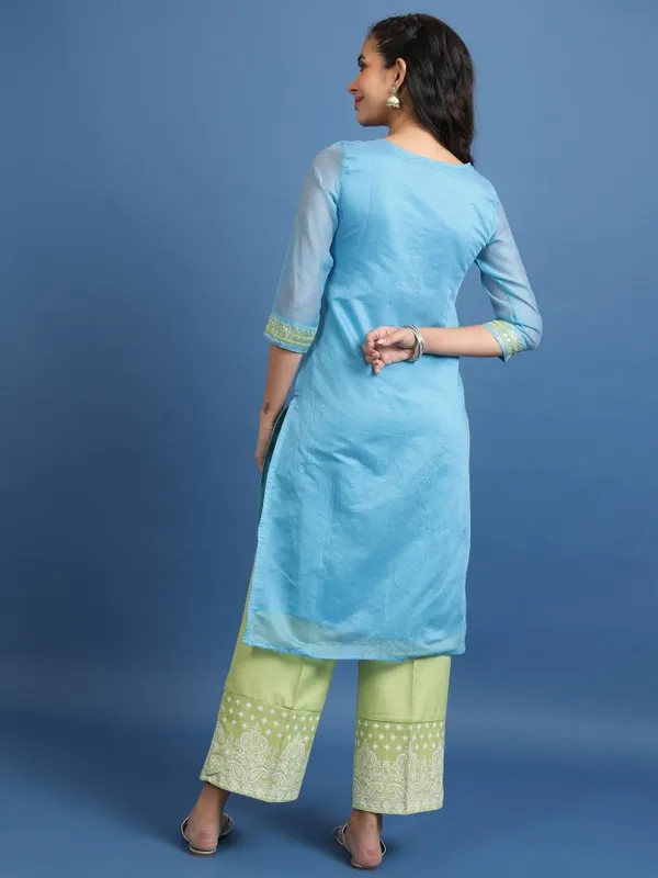 Vishudh Women Blue Printed Straight Kurta