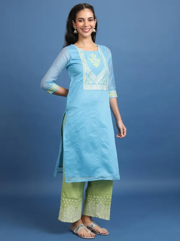 Vishudh Women Blue Printed Straight Kurta