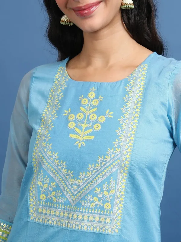 Vishudh Women Blue Printed Straight Kurta