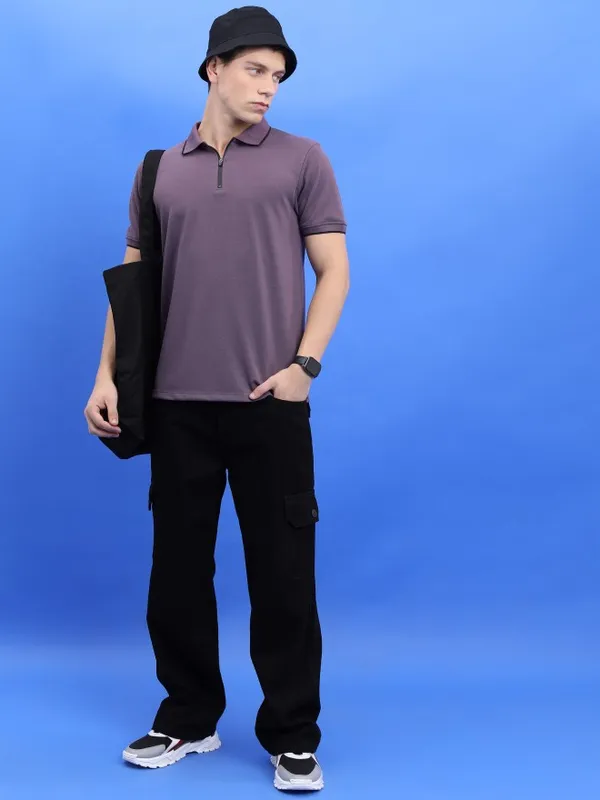 Solid Polo Collar T-Shirt