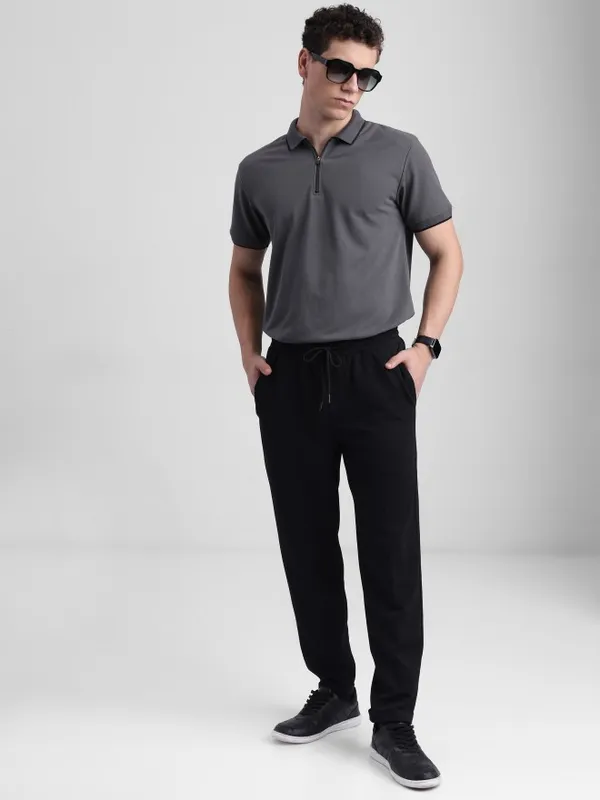  Highlander Men Grey Solid Polo Collar T-Shirts