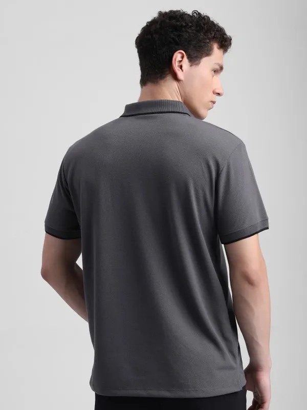  Highlander Men Grey Solid Polo Collar T-Shirts