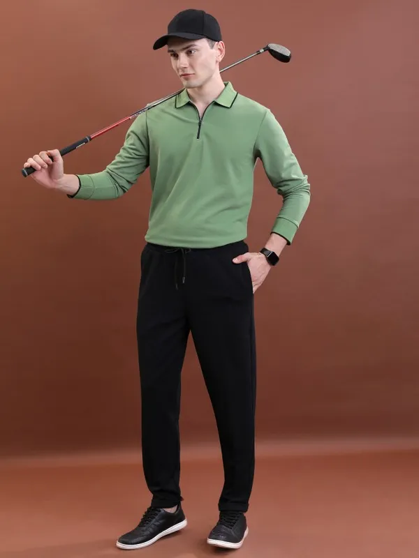  Highlander Men Green Solid Polo Collar T-Shirts