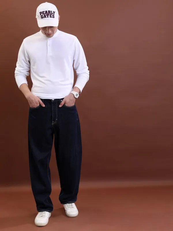 Men Solid Mandarin Collar T-Shirt