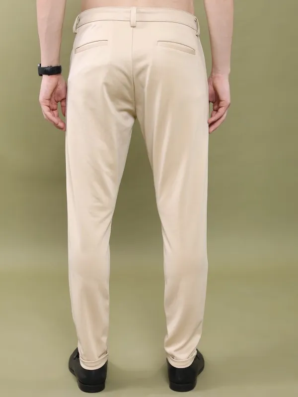  Highlander Men Beige Slim Fit Solid Casual Trousers