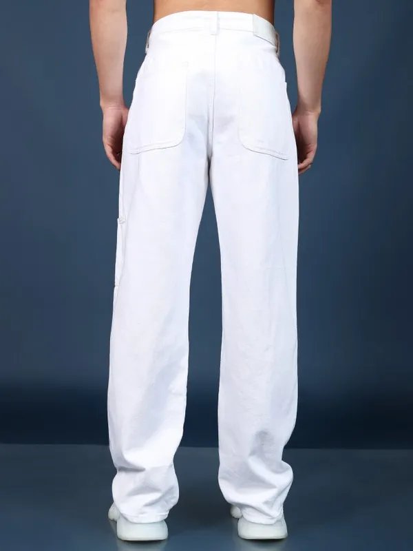  Highlander Men White Straight Fit Clean Look Jeans