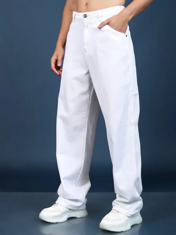  Highlander Men White Straight Fit Clean Look Jeans