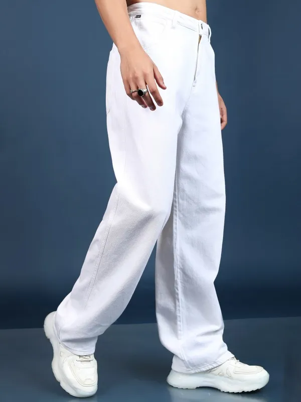  Highlander Men White Straight Fit Clean Look Jeans