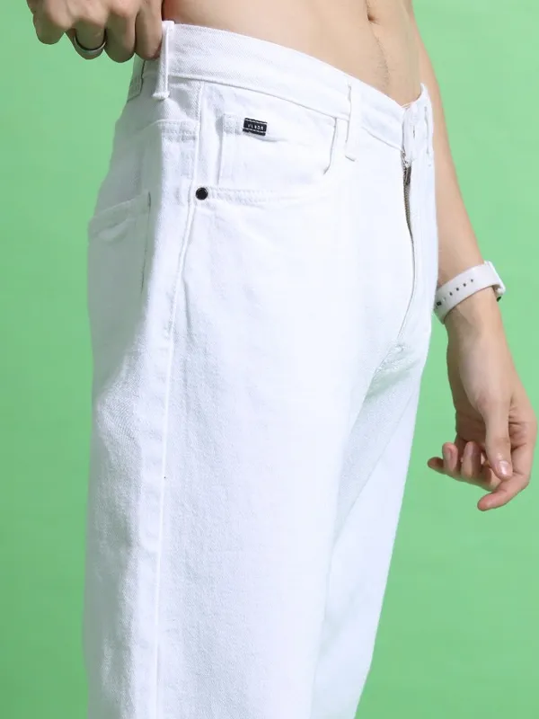  Highlander Men White Straight Fit Clean Look Jeans