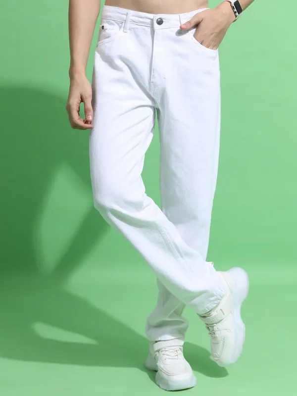  Highlander Men White Straight Fit Clean Look Jeans