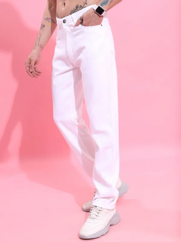  Highlander Men White Straight Fit Clean Look Jeans