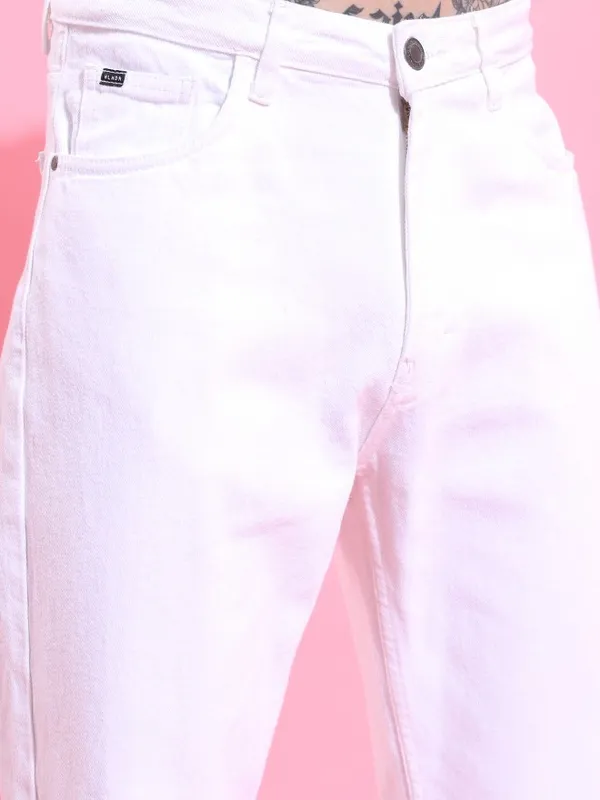  Highlander Men White Straight Fit Clean Look Jeans