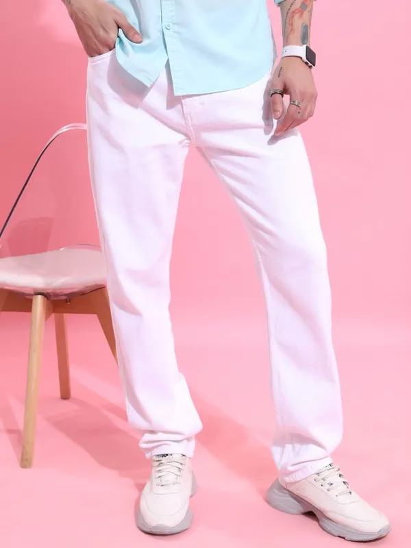  Highlander Men White Straight Fit Clean Look Jeans