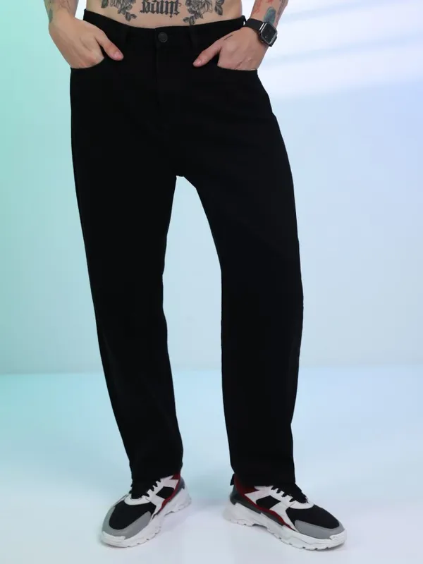 Highlander Men Black Loose Fit Clean Look Jeans