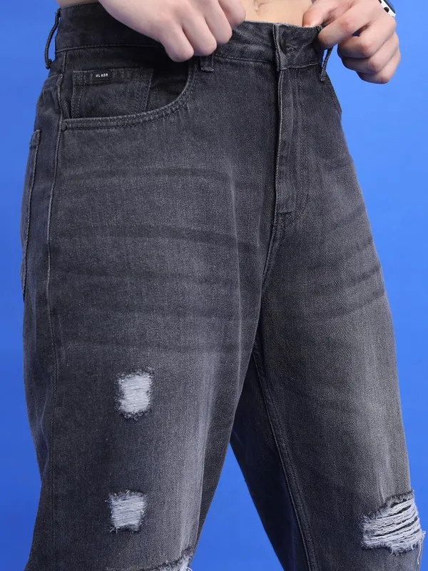  Highlander Men Grey Straight Fit Highly Distressed Jeans