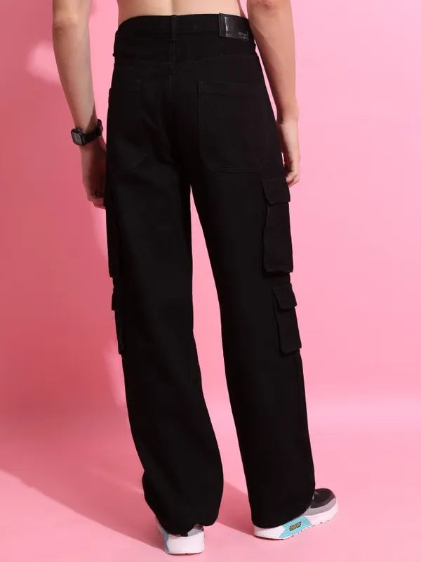  Highlander Men Black Straight Fit Clean Look Jeans