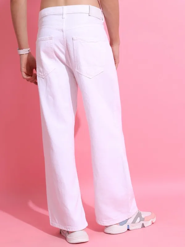  Highlander Men White Loose Fit Clean Look Jeans