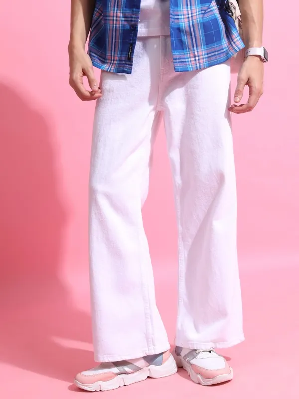  Highlander Men White Loose Fit Clean Look Jeans