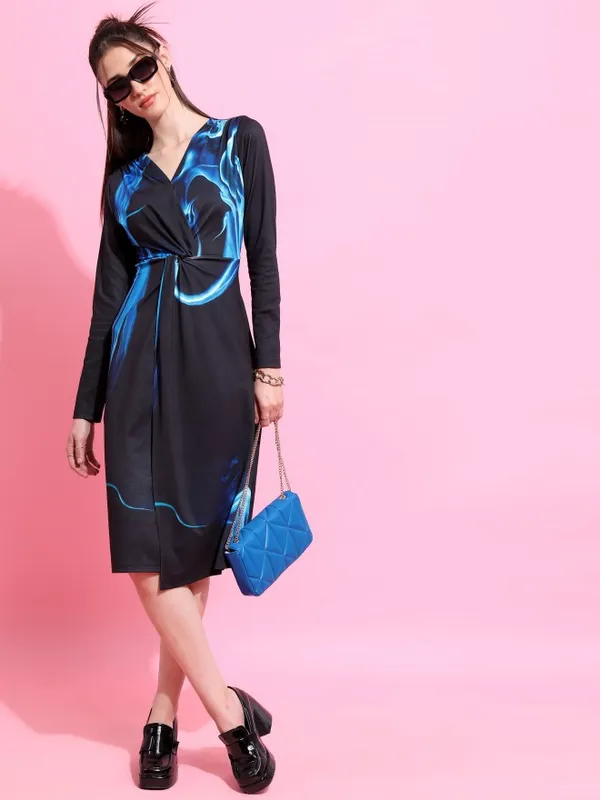  Tokyo Talkies Women Black Printed Wrap Dresses