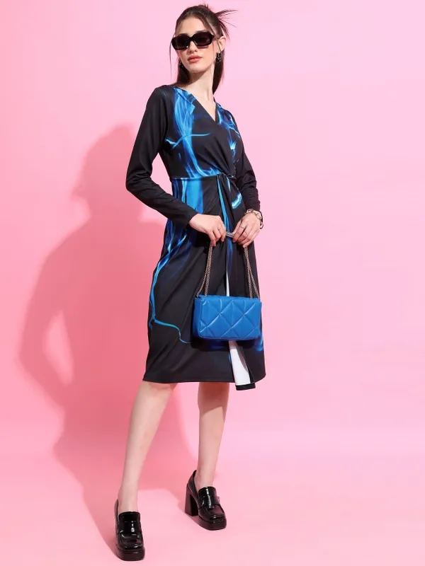  Tokyo Talkies Women Black Printed Wrap Dresses