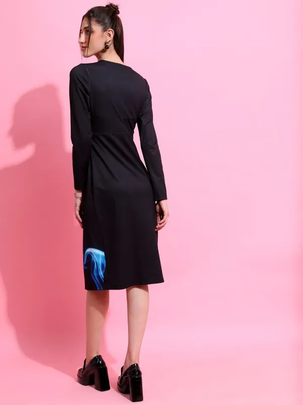  Tokyo Talkies Women Black Printed Wrap Dresses