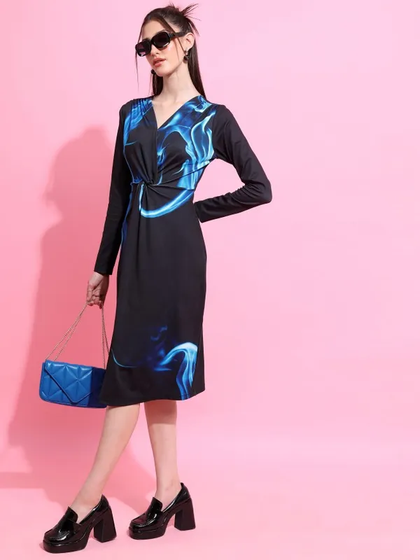  Tokyo Talkies Women Black Printed Wrap Dresses