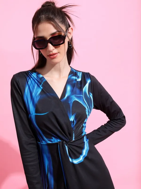 Tokyo Talkies Women Black Printed Wrap Dresses