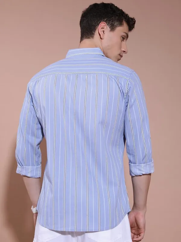  Ketch Men Lavender Striped Slim Fit Casual Shirts