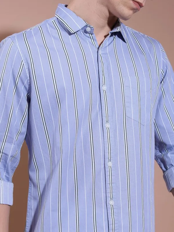  Ketch Men Lavender Striped Slim Fit Casual Shirts