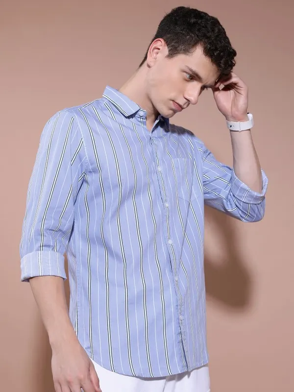  Ketch Men Lavender Striped Slim Fit Casual Shirts