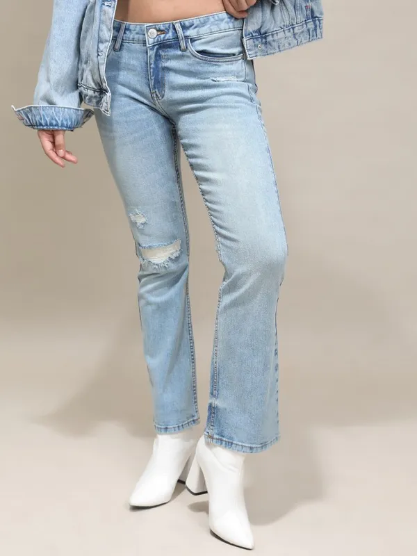 Tokyo Talkies Women Blue Bootcut Highly Distressed Stretchable Jeans