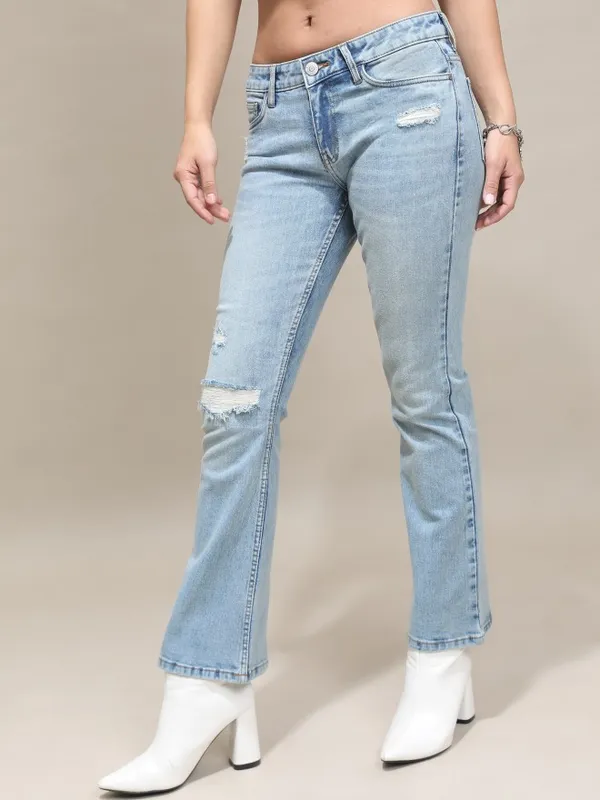 Tokyo Talkies Women Blue Bootcut Highly Distressed Stretchable Jeans