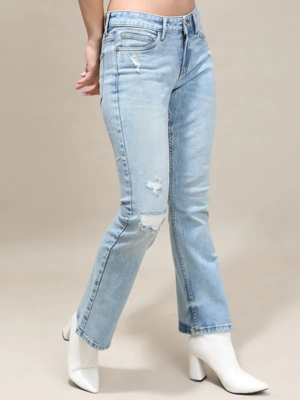 Tokyo Talkies Women Blue Bootcut Highly Distressed Stretchable Jeans