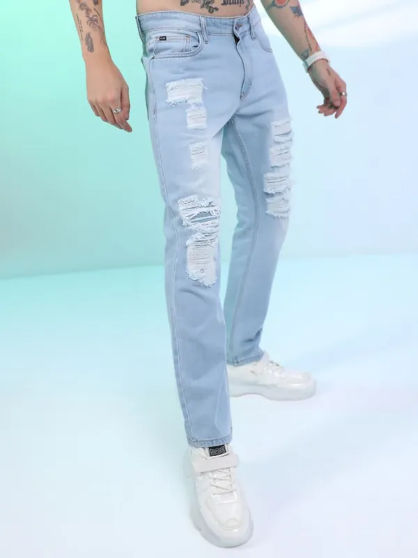  Highlander Men Blue Straight Fit Highly Distressed Jeans