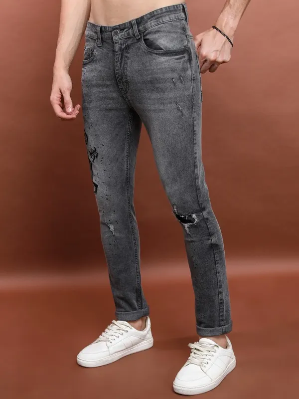  Highlander Men Grey Slim Fit Highly Distressed Jeans