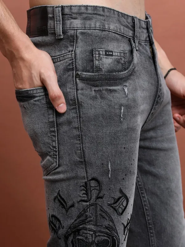  Highlander Men Grey Slim Fit Highly Distressed Jeans