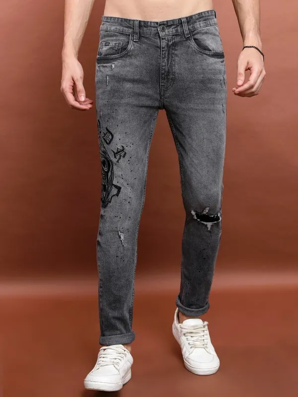  Highlander Men Grey Slim Fit Highly Distressed Jeans