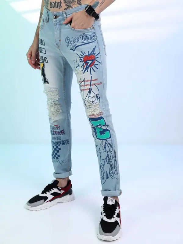  Highlander Men Blue Slim Fit Highly Distressed Jeans