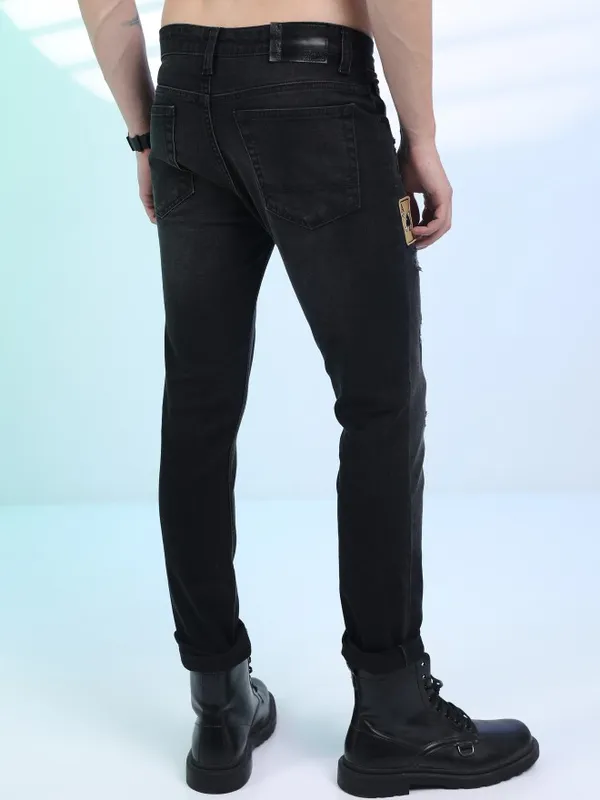  Highlander Men Black Slim Fit Highly Distressed Jeans